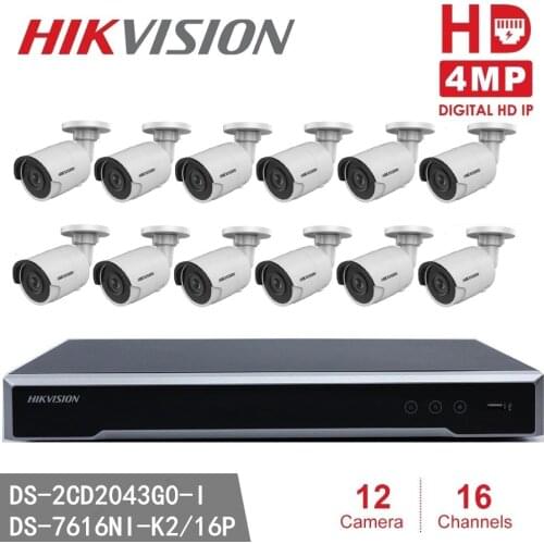 Hikvision DS-2CD2043G0-I IP Camera 4MP Dome Camera POE + Hikvision NVR DS-7616NI-K2/16P 16POE 8MP Resolution Recording CCTV Kits