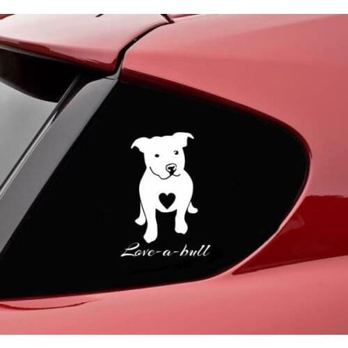 Love a pitbull vinyl decal sticker bumper funny dog pet pit bull collar chain 15cm