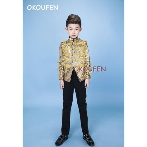 Customized Adult childrens british catwalk small suits Sequins jacket costumes Childrens drum show stage performance wear