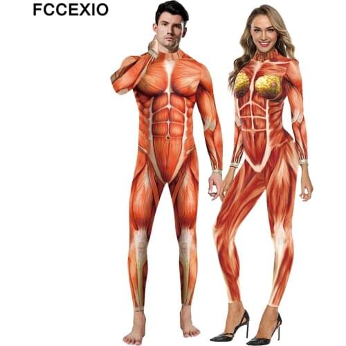 FCCEXIO Cosplay Purim Carnival Bodysuits 3D Printing Long Sleeve Women Clothing Sexy Skinny Elastic Jumpsuit Muscle Outfit