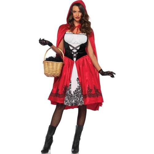 Little Red Riding Hood Costume For Women Halloween Party Stage Performance Costume Carnival Cosplay Uniform Girl Dress+Cloak