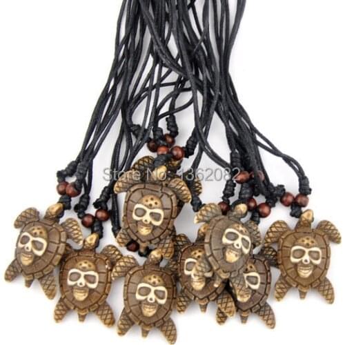 Lot 12 PCS Yak Bone Tribal Style Skull Carved Sea Turtle Pendant Surfer Necklace Amulet Gift MN232