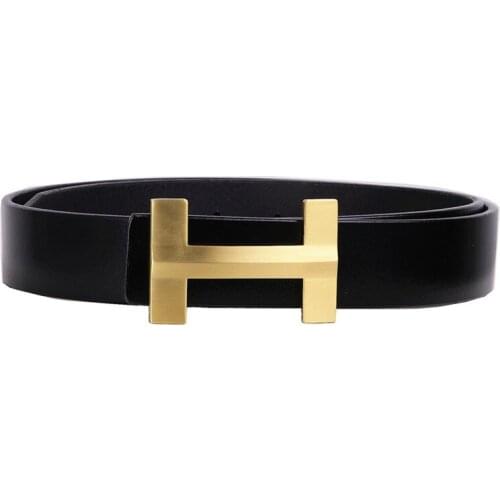 2021fashion Men belt solid copper h buckle cowhide leather young male pure genuine leather belt lu