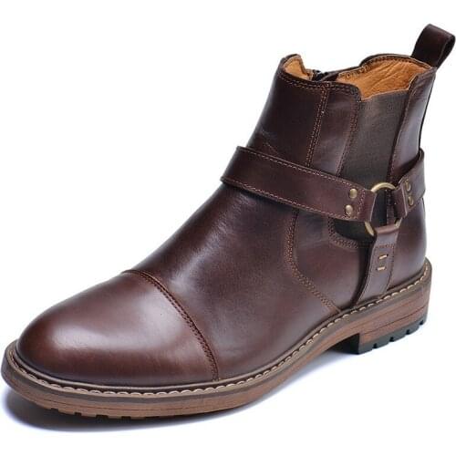 Martins Boots Men Full Grain Leather Mens Autumn And Winter Handmade High-top Boots Lager Size Mens Chelsea Cowboy Boots