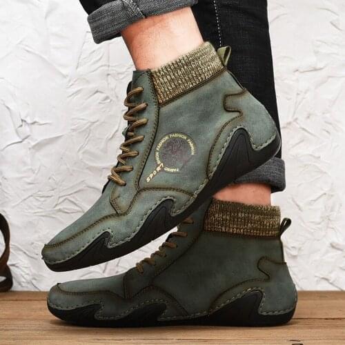 Leather Men Boots Men Winter Casual Shoes Sneakers High Top Western Ankle Boots Waterproof Winter Fur Super Warm Snow Boots