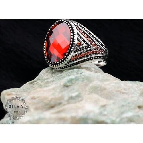 Original Sterling 925 Silver Mens Ring With Red Zircon Stone . Man Jewellery All Sizes Are Available