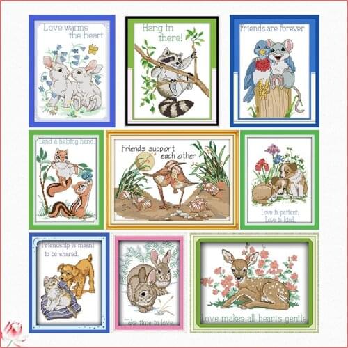 Joy Sunday Friendly Animal Cross Stitch Kit 14ct11ct Printed Fabric Embroidery Kit DIY Handmade Needlework Home Decoration Craft