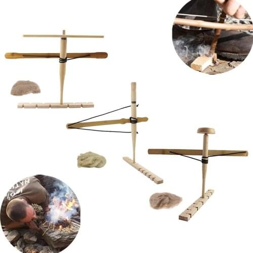 Primitive Wood Bow Drill Friction Kit Fire Starter Tool for Survival Hiking backpacking fishing picnic