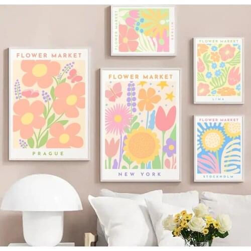 Nordic Style Canvas Painting Poster Print Abstract Colorful Flower Market Sunflower Daisy for Home Rooms Gallery Wall Decoration