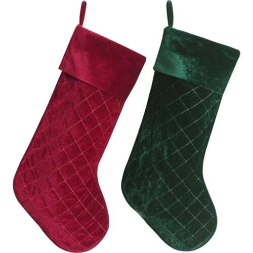 New arrivel Set of 2 pcs Red & Green Velvet Stocking Diamond Quilted Embroidery decoration Socks Christmas stocking P4635