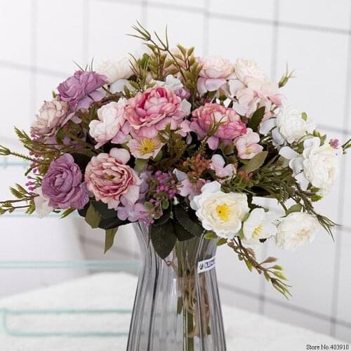 Peony DIY Party Decoration Vintage Silk Artificial Flowers Small Rose Wedding Fake Flowers Festival Supplies Home Decor Bouquet