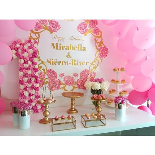 Custom Pink And Gold Floral Birthday Roses Baby Shower background High quality Computer print party backdrops