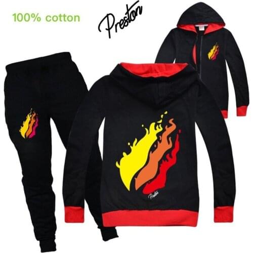 Kids cartoon print PRESTONPLAYZ long-sleeved hooded pull cardigan rest cotton leisure home sports spring boys and girls suit