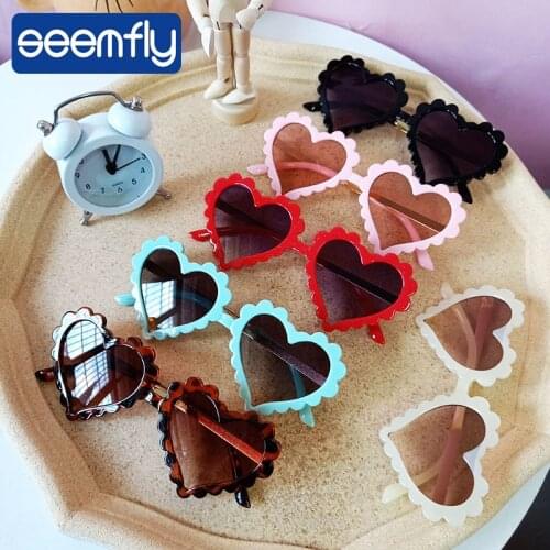 Seemfly Cartoon Heart Baby Children Sunglasses Metal Temples Boys Girls UV400 Sun Glasses Shades Kids Fashion Party Eyeglasses