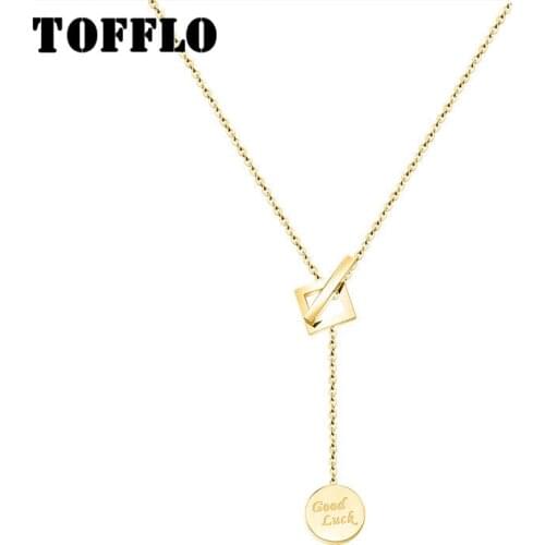 TOFFLO Stainless Steel Jewelry Round Brand Pendant Necklace Clavicle Chain And Square Necklace For Women BSP110