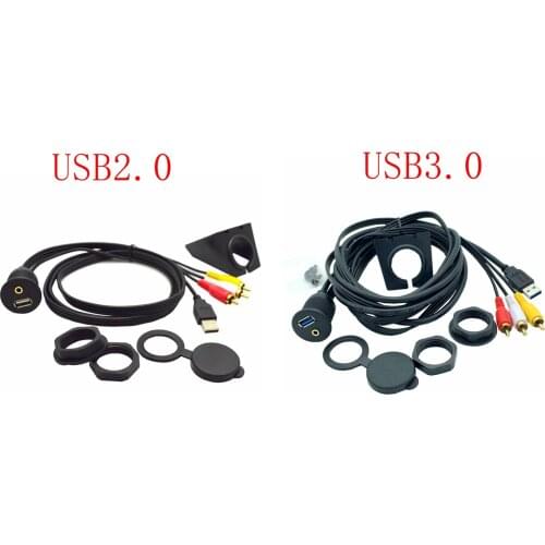USB 3.0 / USB 2.0 Male to USB3.0 / USB2.0 & 3.5mm Female AUX RCA Mount Flush Extension Cable for Car Boat Motorcycle Dashboard