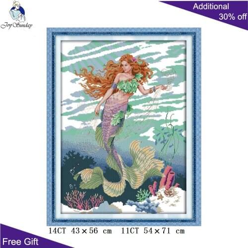 Your Gift Deep Sea Beautiful Mermaid Cross Stitch RA042(5) 14CT 11CT Counted and Stamped Home Decor Mermaid Cross Stitch Kits