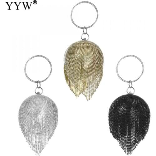 Round Ball Evening Bags For Women Sliver Diamonds Rhinestone 2019 Fashion Tassels Clutch Bag Mini Ladies Ring Handbag Clutches