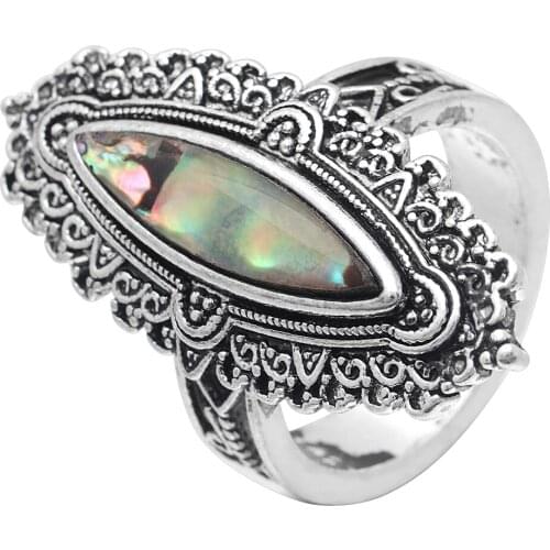 Vintage Charm Oval Colorful Glass Ring For Female Geometric Silver Color Jewelry Party Promise Engagement Ring For Women