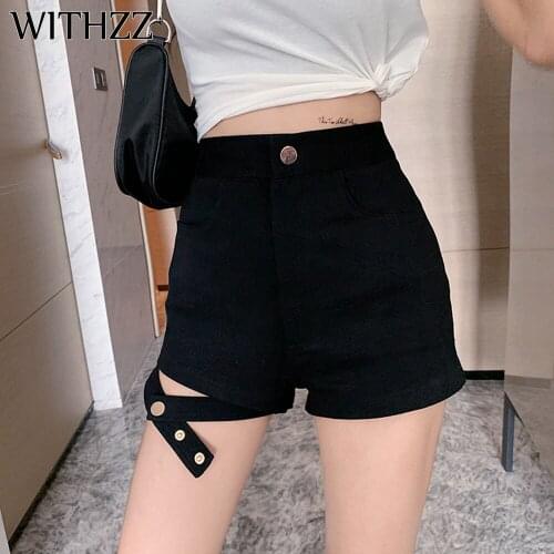 WITHZZ Summer Womens High Waist Side Slit Sexy Slim Elastic Jeans Denim Shorts
