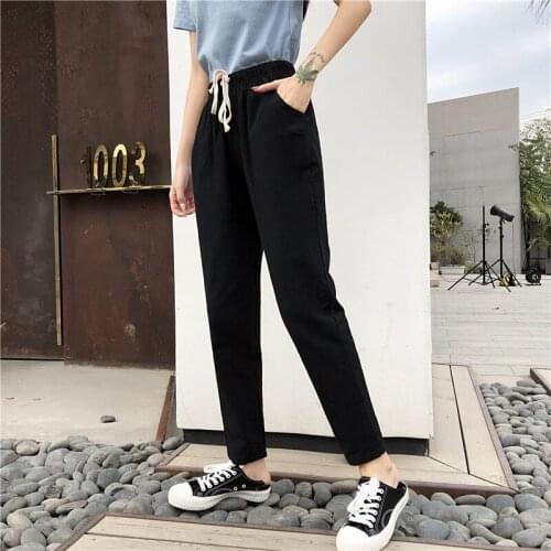 2021 real shot cotton and linen casual pants womens summer all-match slim and loose straight