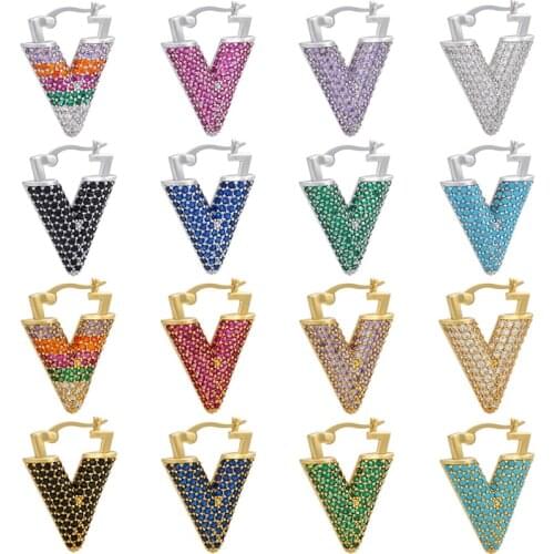 ZHUKOU NEW Geometric triangle hoop earrings Creative women small hoop earrings fashion rainbow earrings Jewelry wholesale VE389