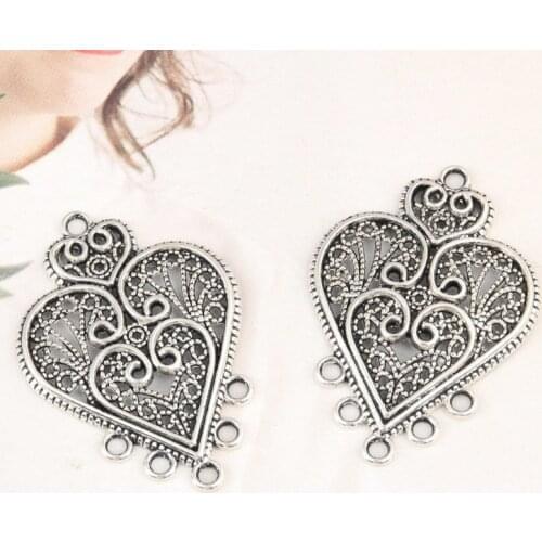 10pcs Silver Color Filigree Heart Shaped Charms Love Connector Pendant For DIY Handmade Jewelry Making Accessorie 35x24.5mm