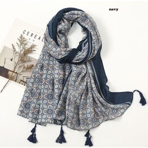 2021 Fashion Floral Printed Cotton Viscose Printed Tassel Scarf Shawls Wraps Hijabs 2Colors 10pcs/lot
