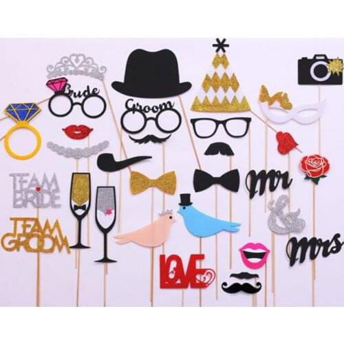31pcs/lot Photo booth MrMrs Just Married Photobooth Props Bridal Shower Wedding Party Decoration bride party wedding decoration