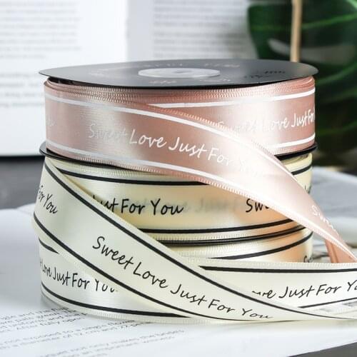 50Yards/Roll 25mm Stripe Letter Printed Silk Satin Ribbons for DIY Bow Crafts Handmade Gift Wrapping Party Wedding Decorative