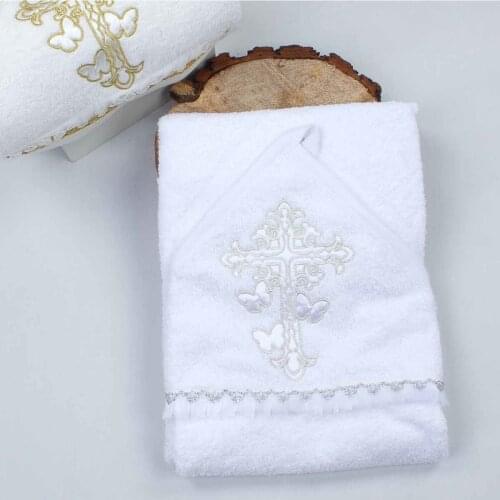 White Newborn Baptism Boy Girl Baby Rebirth Crucifix Hooded Drying Towel Religious Ceremony Towel Babies Spiritual The Church
