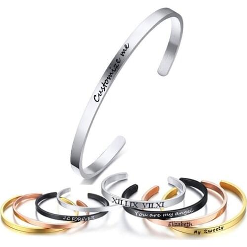 Free Personalised Gifts ID Bangles For Lovers' Engrave Name Stainless Steel Cuff Bracelets & Bangles Women Mens Jewels