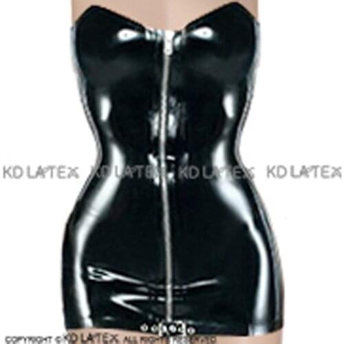 Black Sexy Latex Top With Zipper At Front Rubber Top Clothing Plus Size YF-0038