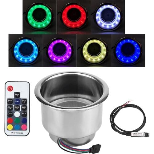 RGB Stainless Steel Cups Bottle Drink Mug Holder Carrier Seat 12V 3W with 14 LED Lights for Boat RV Camper Yachts
