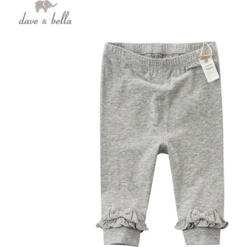 DBJ17138 dave bella spring baby girls fashion bow ruched solid pants children full length kids pants infant toddler trousers