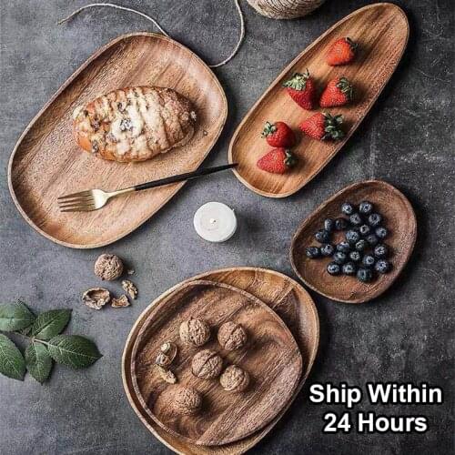 Whole Wood lovesickness Wood Irregular Oval Solid Wood Pan Plate Fruit Dishes Saucer Tea Tray Dessert Dinner Plate Tableware Set