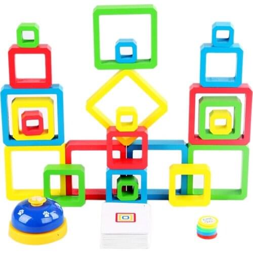 Children Wooden Colored Frame Stacking Game Building Blocks Toys 24Pcs Large Blocks Geometric Montessori Toys Kids Gift