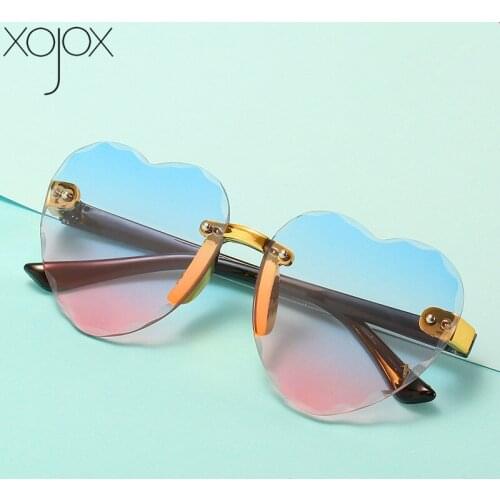 XojoX Child Cute Heart Rimless Sunglasses Kids Blue Pink Red Lens Sun Glasses Fashion Boys Girls UV400 Outdoor Eyewear
