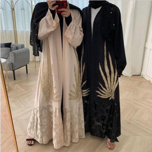 Full length embroidery opened Muslim abaya diamond beading peignoir fashion dubai islamic abayas prayer service clothing F1656