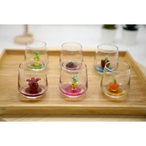 Coffee Side Fruit Figured Handmade Glass Cup Tumbler Set 6pcs Pomegranate Grape Orange Pineapple Lemon Cherry Shot Glasses 95ml