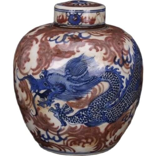 Collection of blue and white underglaze red hand painted dragon pattern jujube tea pot porcelain in mid Qing Dynasty