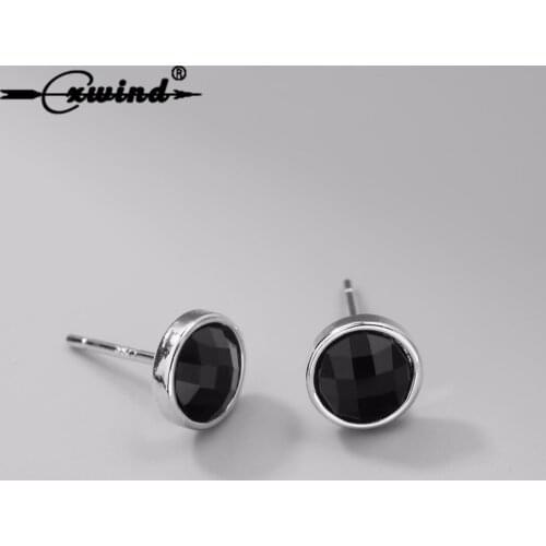Cxwind Fashion Black Stones Crystals Girl Stud Earrings with AAA Round Zircon Earrings for Women Sexy Piercing Ear Jewelry