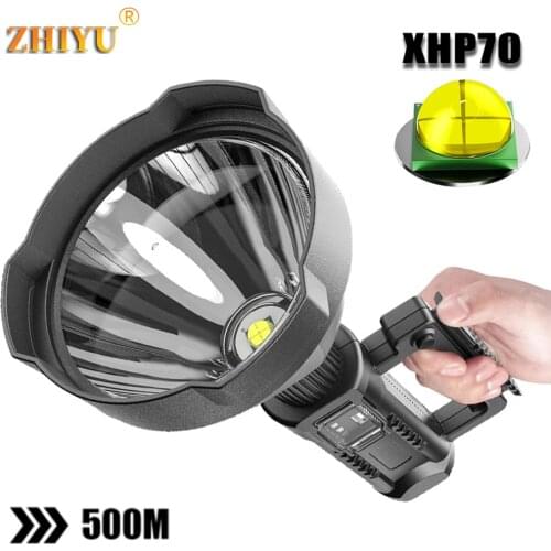 Powerful LED Flashlight Portable XHP70.2 Torch USB Rechargeable Searchlight Waterproof Spotlight with Base Fishing Light Lantern