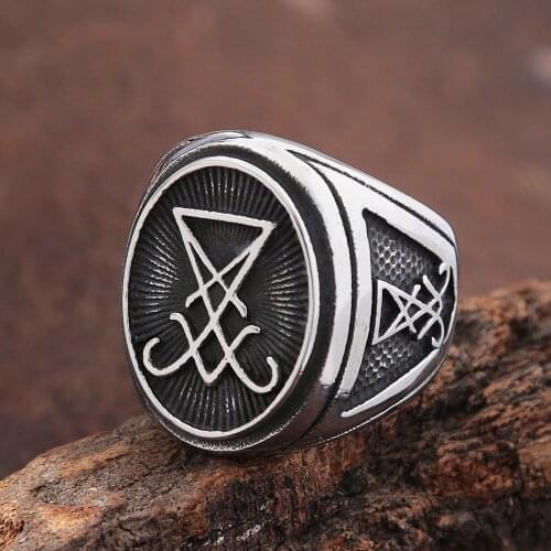 Vintage Satan Ring Stainless Steel Mens Gothic Lucifer Satan Stamp Cross Ring Biker Fashion Jewelry Gift Dropshipping Store