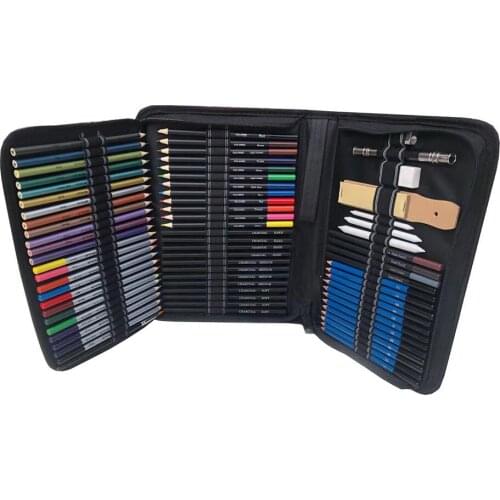 72Piece Drawing Set Beginner or Professional Tool Set Pencil Case with Watercolor Pencils Accessories Art Supplies E2S