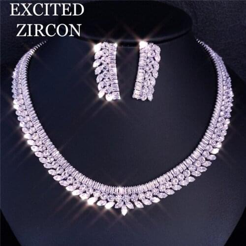 New fashion rhinestone necklace earring set wedding bride bridesmaid exquisite luxury jewelry ladies attend banquet party