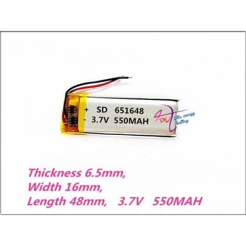 651648 3.7V 550MAH Polymer rechargeable batteries MP3 MP4 MP5 GPS camera pen recording Bluetooth