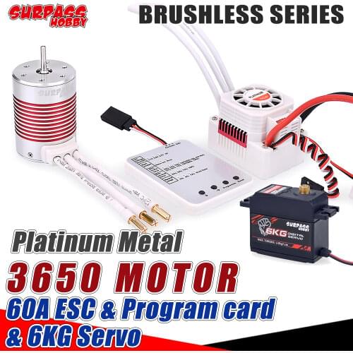 SURPASS HOBBY 3650 Brushless Motor Waterproof Brushless ESC 60A Programming Card 6KG Digital Servos for 1/10 RC Car Traxxas Hsp