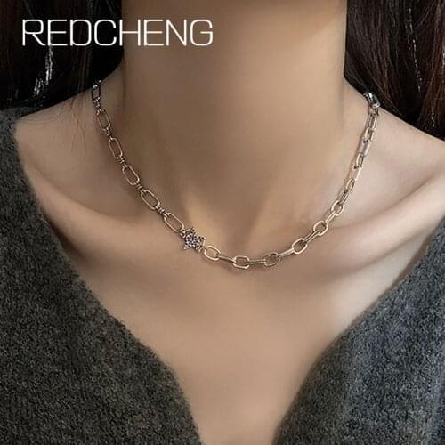 REDCHENG 925 Sterling Silver Star Pentagram Necklaces for Women Fashion Creative Weaving Chain Geometric Party Fine Jewelry Gift