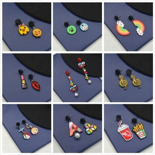Cartoon Cute Chick Rainbow Coke Fries Eardrop Korean Harajuku Personal Funny Dollar Symbol Unicorn Aircraft Earrings